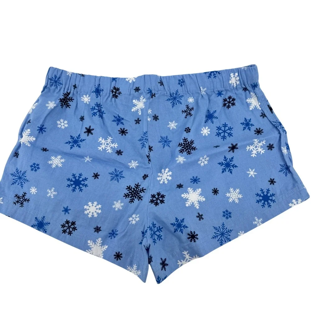 J Crew Flannel Lounge Shorts Womens‎ Large Blue Snowflake Pajama Sleepwear NWT